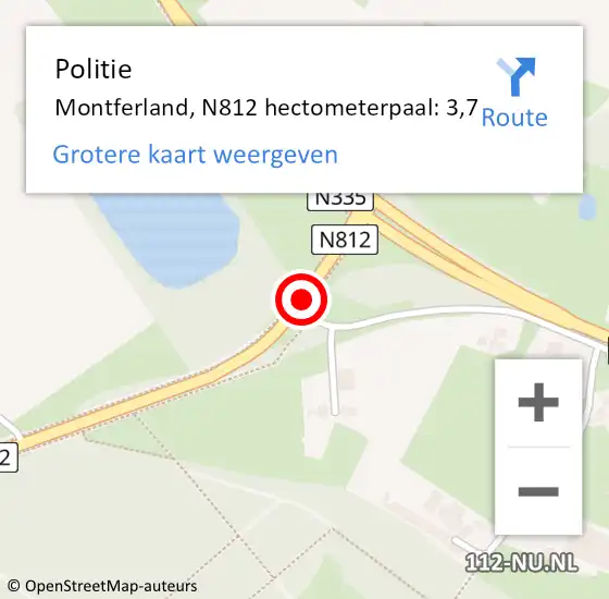 Locatie op kaart van de 112 melding: Politie Montferland, N812 hectometerpaal: 3,7 op 29 juli 2024 16:26