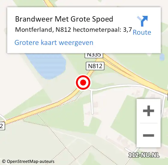 Locatie op kaart van de 112 melding: Brandweer Met Grote Spoed Naar Montferland, N812 hectometerpaal: 3,7 op 29 juli 2024 16:30
