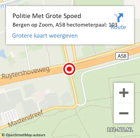Locatie op kaart van de 112 melding: Politie Met Grote Spoed Naar Bergen op Zoom, A58 hectometerpaal: 103 op 29 juli 2024 16:37
