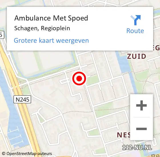 Locatie op kaart van de 112 melding: Ambulance Met Spoed Naar Schagen, Regioplein op 29 juli 2024 16:41