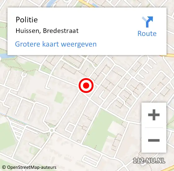 Locatie op kaart van de 112 melding: Politie Huissen, Bredestraat op 29 juli 2024 16:52