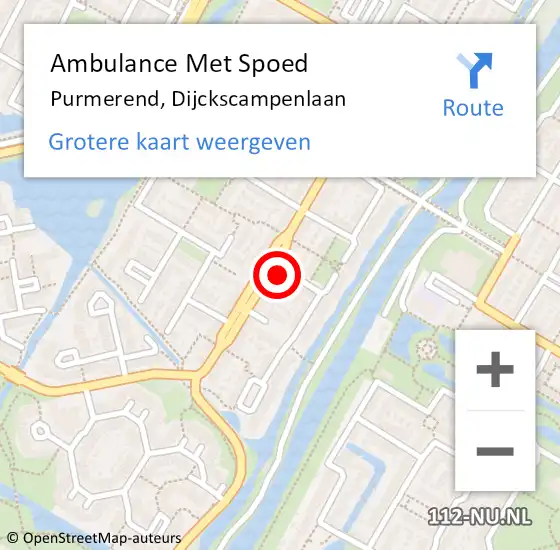 Locatie op kaart van de 112 melding: Ambulance Met Spoed Naar Purmerend, Dijckscampenlaan op 29 juli 2024 17:05