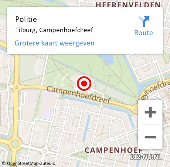 Locatie op kaart van de 112 melding: Politie Tilburg, Campenhoefdreef op 29 juli 2024 17:20