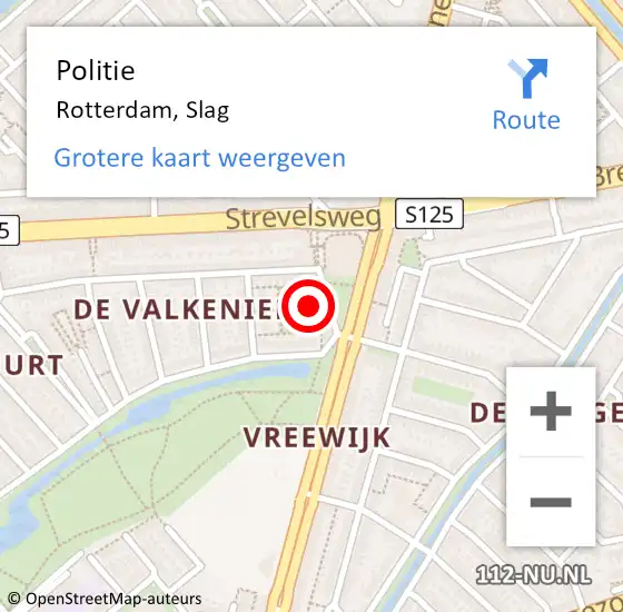 Locatie op kaart van de 112 melding: Politie Rotterdam, Slag op 29 juli 2024 17:26