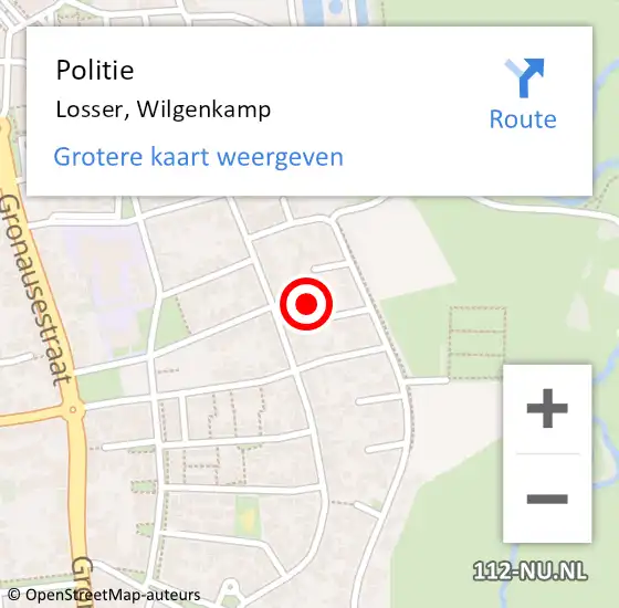 Locatie op kaart van de 112 melding: Politie Losser, Wilgenkamp op 29 juli 2024 17:27