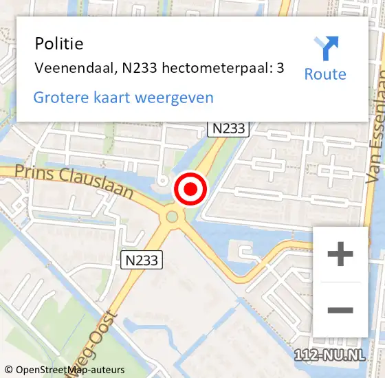 Locatie op kaart van de 112 melding: Politie Veenendaal, N233 hectometerpaal: 3 op 29 juli 2024 17:39
