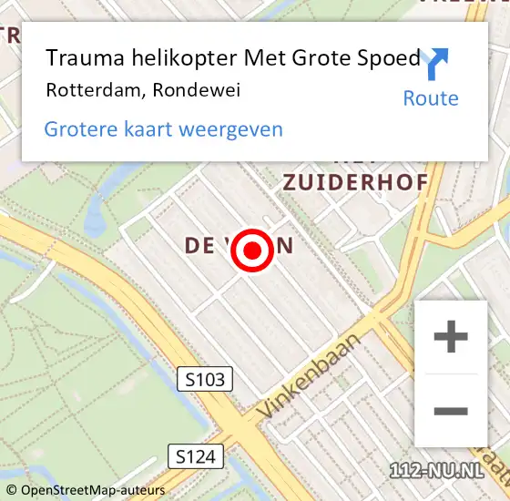 Locatie op kaart van de 112 melding: Trauma helikopter Met Grote Spoed Naar Rotterdam, Rondewei op 29 juli 2024 17:52