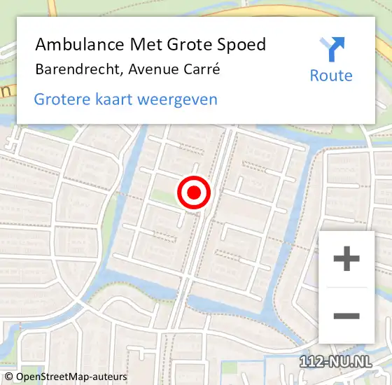 Locatie op kaart van de 112 melding: Ambulance Met Grote Spoed Naar Barendrecht, Avenue Carré op 29 juli 2024 17:58