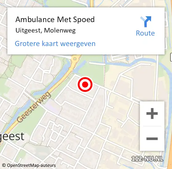 Locatie op kaart van de 112 melding: Ambulance Met Spoed Naar Uitgeest, Molenweg op 29 juli 2024 18:01