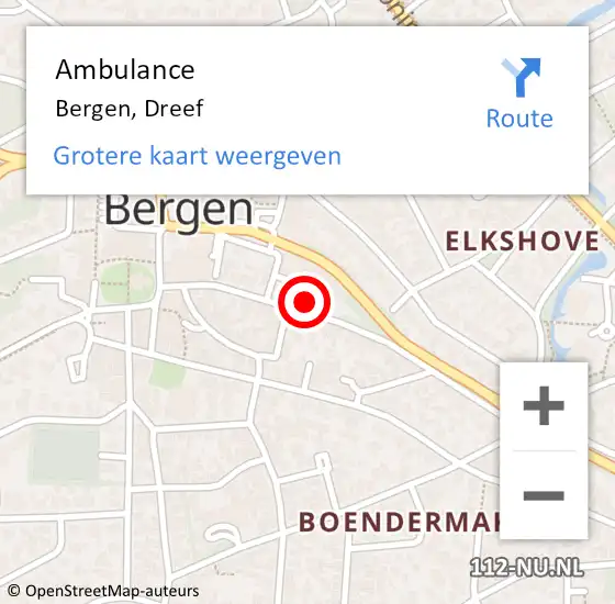 Locatie op kaart van de 112 melding: Ambulance Bergen, Dreef op 29 juli 2024 18:02