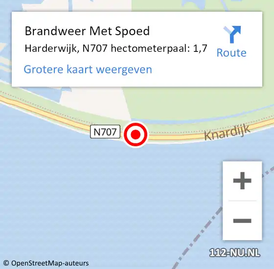 Locatie op kaart van de 112 melding: Brandweer Met Spoed Naar Harderwijk, N707 hectometerpaal: 1,7 op 29 juli 2024 18:10