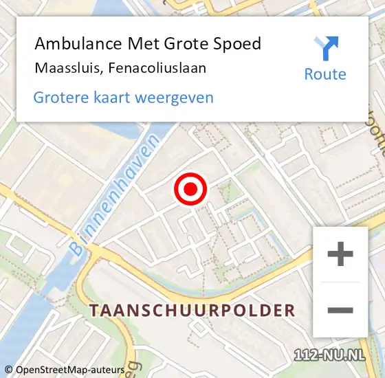 Locatie op kaart van de 112 melding: Ambulance Met Grote Spoed Naar Maassluis, Fenacoliuslaan op 29 juli 2024 18:36