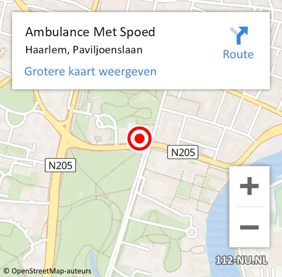 Locatie op kaart van de 112 melding: Ambulance Met Spoed Naar Haarlem, Paviljoenslaan op 29 juli 2024 18:41