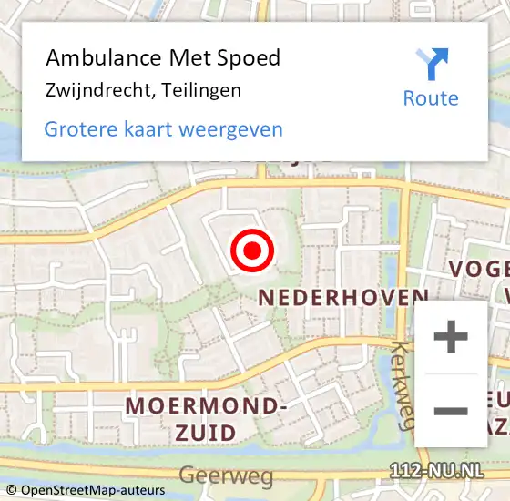 Locatie op kaart van de 112 melding: Ambulance Met Spoed Naar Zwijndrecht, Teilingen op 29 juli 2024 19:08