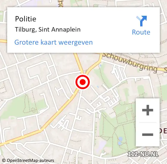 Locatie op kaart van de 112 melding: Politie Tilburg, Sint Annaplein op 29 juli 2024 19:09