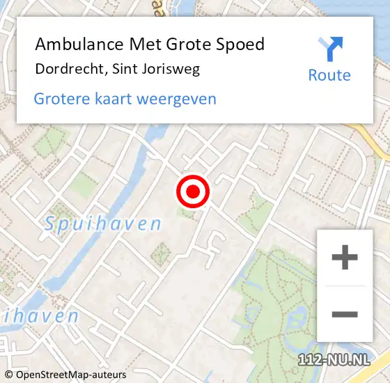 Locatie op kaart van de 112 melding: Ambulance Met Grote Spoed Naar Dordrecht, Sint Jorisweg op 29 juli 2024 19:17