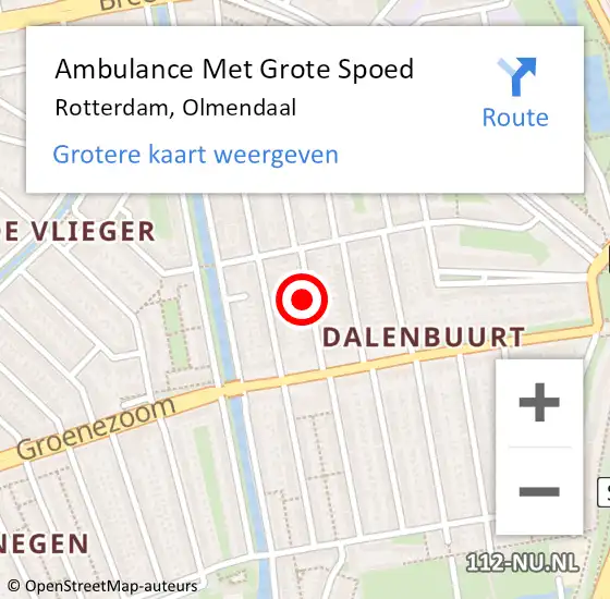 Locatie op kaart van de 112 melding: Ambulance Met Grote Spoed Naar Rotterdam, Olmendaal op 29 juli 2024 19:22