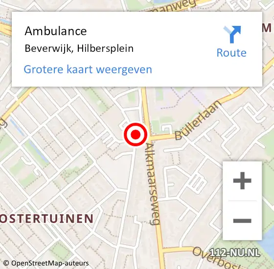 Locatie op kaart van de 112 melding: Ambulance Beverwijk, Hilbersplein op 29 juli 2024 19:28