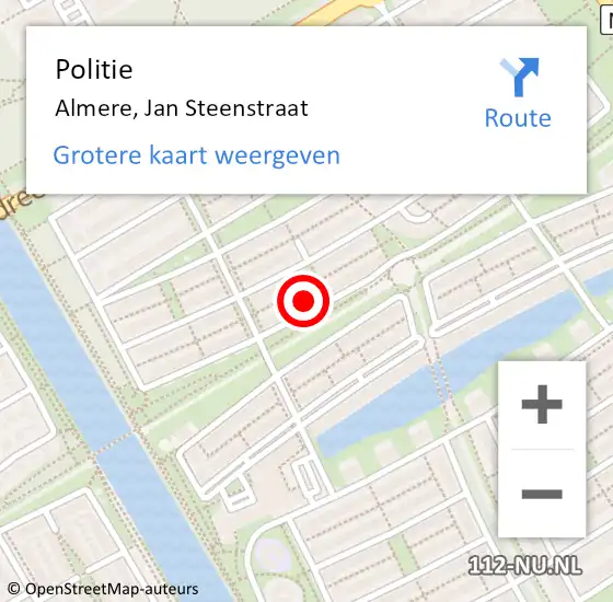 Locatie op kaart van de 112 melding: Politie Almere, Jan Steenstraat op 29 juli 2024 19:42