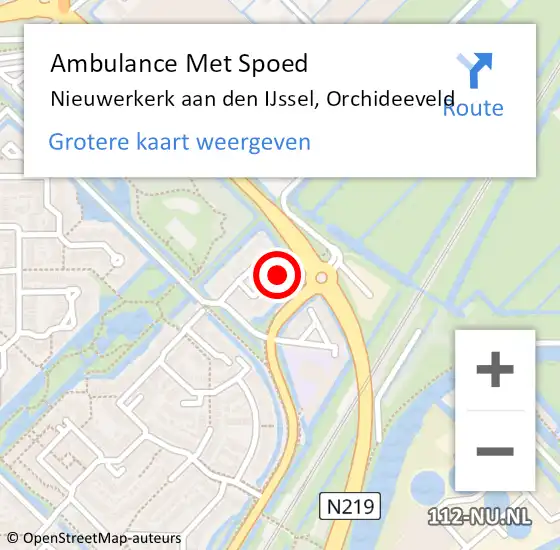 Locatie op kaart van de 112 melding: Ambulance Met Spoed Naar Nieuwerkerk aan den IJssel, Orchideeveld op 29 juli 2024 19:49