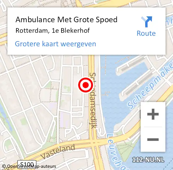 Locatie op kaart van de 112 melding: Ambulance Met Grote Spoed Naar Rotterdam, 1e Blekerhof op 29 juli 2024 19:58