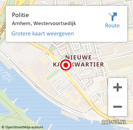 Locatie op kaart van de 112 melding: Politie Arnhem, Westervoortsedijk op 29 juli 2024 20:39