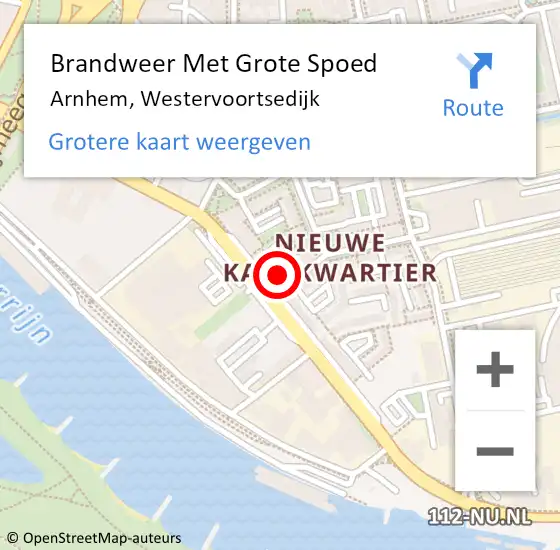 Locatie op kaart van de 112 melding: Brandweer Met Grote Spoed Naar Arnhem, Westervoortsedijk op 29 juli 2024 20:48