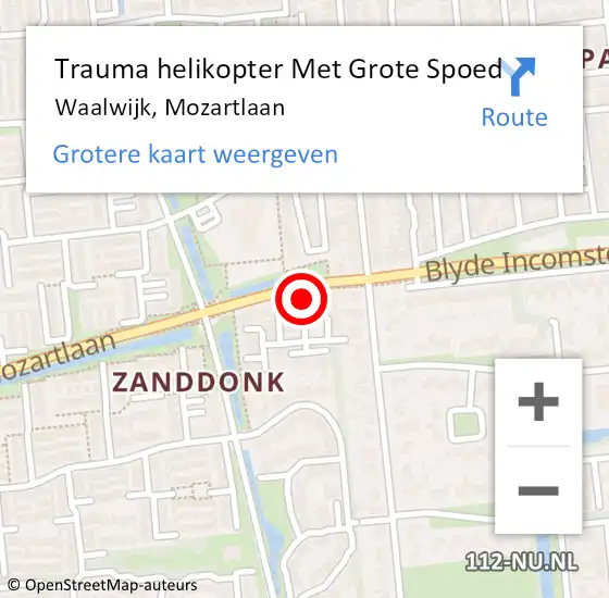 Locatie op kaart van de 112 melding: Trauma helikopter Met Grote Spoed Naar Waalwijk, Mozartlaan op 29 juli 2024 20:48