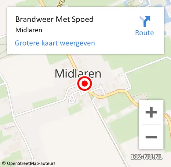 Locatie op kaart van de 112 melding: Brandweer Met Spoed Naar Midlaren op 29 juli 2024 20:52