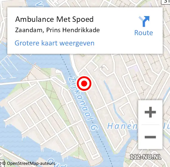 Locatie op kaart van de 112 melding: Ambulance Met Spoed Naar Zaandam, Prins Hendrikkade op 29 juli 2024 20:59