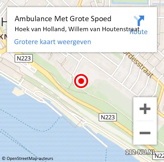 Locatie op kaart van de 112 melding: Ambulance Met Grote Spoed Naar Hoek van Holland, Willem van Houtenstraat op 29 juli 2024 21:02