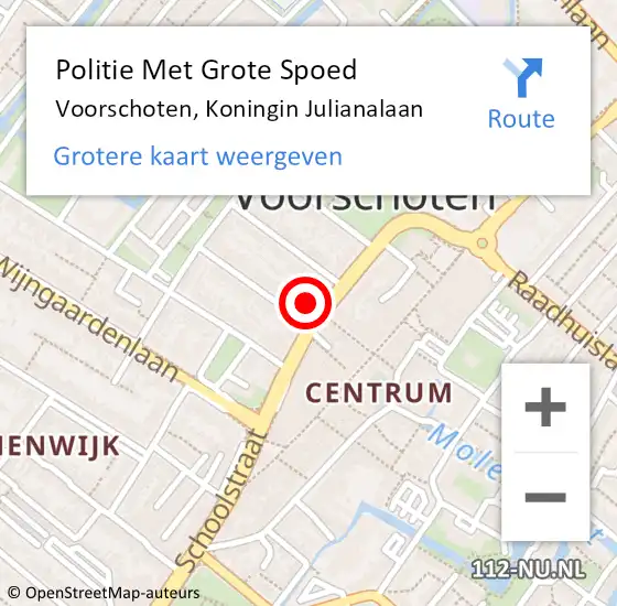 Locatie op kaart van de 112 melding: Politie Met Grote Spoed Naar Voorschoten, Koningin Julianalaan op 29 juli 2024 21:30