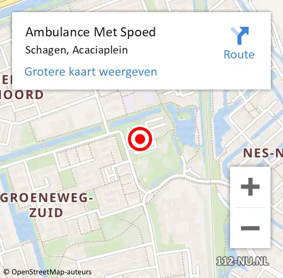 Locatie op kaart van de 112 melding: Ambulance Met Spoed Naar Schagen, Acaciaplein op 29 juli 2024 21:38