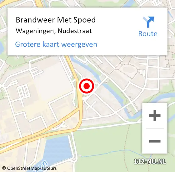 Locatie op kaart van de 112 melding: Brandweer Met Spoed Naar Wageningen, Nudestraat op 29 juli 2024 22:49