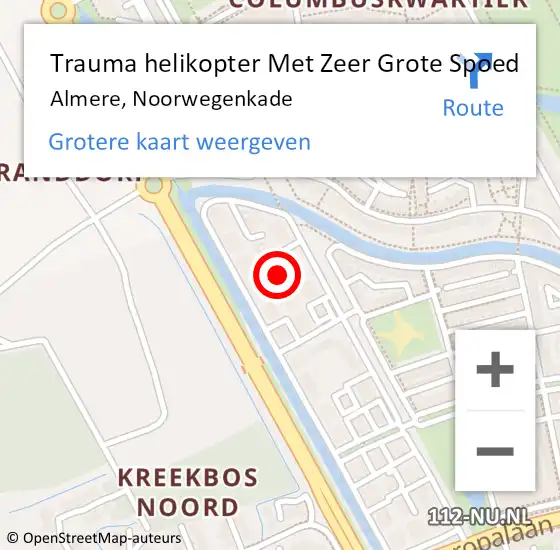Locatie op kaart van de 112 melding: Trauma helikopter Met Zeer Grote Spoed Naar Almere, Noorwegenkade op 29 juli 2024 23:00