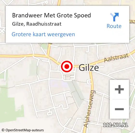 Locatie op kaart van de 112 melding: Brandweer Met Grote Spoed Naar Gilze, Raadhuisstraat op 29 juli 2024 23:11