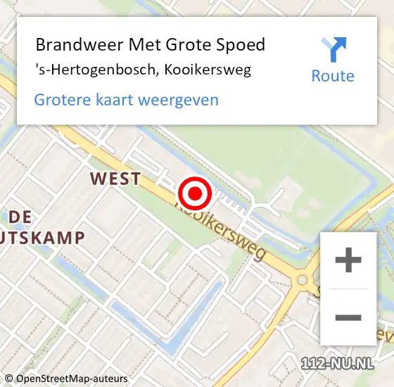 Locatie op kaart van de 112 melding: Brandweer Met Grote Spoed Naar 's-Hertogenbosch, Kooikersweg op 29 juli 2024 23:21