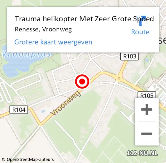 Locatie op kaart van de 112 melding: Trauma helikopter Met Zeer Grote Spoed Naar Renesse, Vroonweg op 29 juli 2024 23:32
