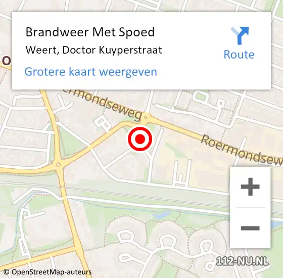 Locatie op kaart van de 112 melding: Brandweer Met Spoed Naar Weert, Doctor Kuyperstraat op 29 juli 2024 23:50