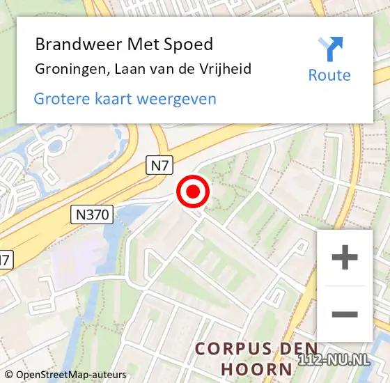 Locatie op kaart van de 112 melding: Brandweer Met Spoed Naar Groningen, Laan van de Vrijheid op 30 juli 2024 00:07