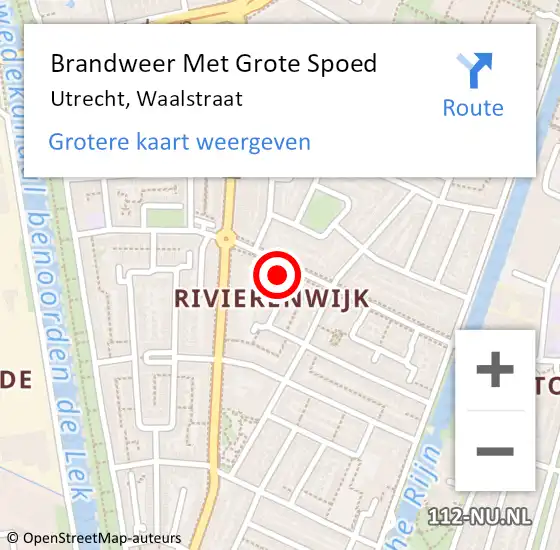 Locatie op kaart van de 112 melding: Brandweer Met Grote Spoed Naar Utrecht, Waalstraat op 30 juli 2024 00:16