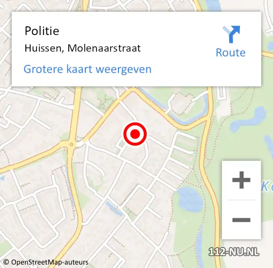 Locatie op kaart van de 112 melding: Politie Huissen, Molenaarstraat op 30 juli 2024 00:22