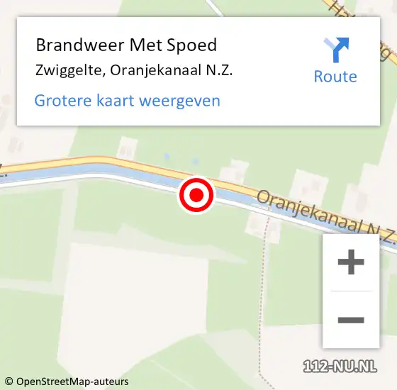 Locatie op kaart van de 112 melding: Brandweer Met Spoed Naar Zwiggelte, Oranjekanaal N.Z. op 30 juli 2024 02:22