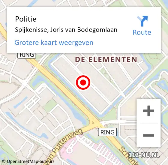 Locatie op kaart van de 112 melding: Politie Spijkenisse, Joris van Bodegomlaan op 30 juli 2024 02:55