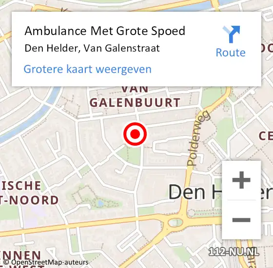 Locatie op kaart van de 112 melding: Ambulance Met Grote Spoed Naar Den Helder, Van Galenstraat op 30 juli 2024 03:34