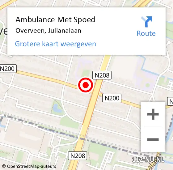 Locatie op kaart van de 112 melding: Ambulance Met Spoed Naar Overveen, Julianalaan op 30 juli 2024 04:04