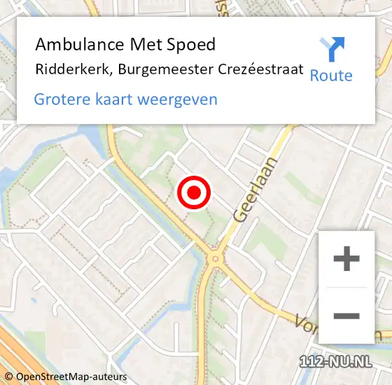 Locatie op kaart van de 112 melding: Ambulance Met Spoed Naar Ridderkerk, Burgemeester Crezéestraat op 30 juli 2024 05:11