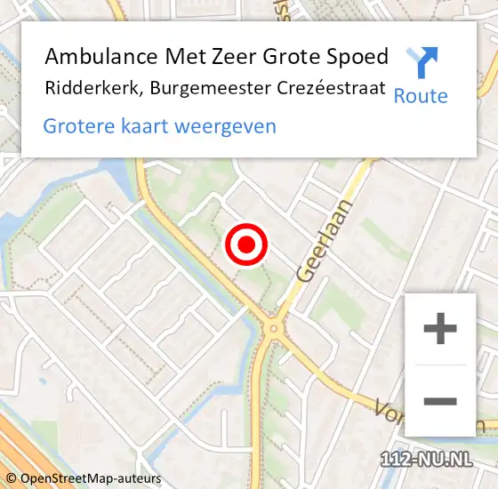 Locatie op kaart van de 112 melding: Ambulance Met Zeer Grote Spoed Naar Ridderkerk, Burgemeester Crezéestraat op 30 juli 2024 05:18