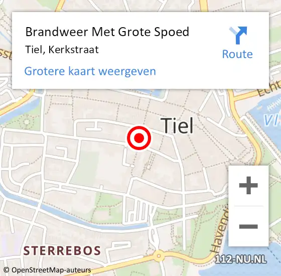 Locatie op kaart van de 112 melding: Brandweer Met Grote Spoed Naar Tiel, Kerkstraat op 30 juli 2024 05:41