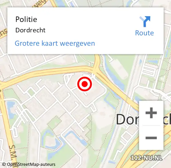 Locatie op kaart van de 112 melding: Politie Dordrecht op 30 juli 2024 06:40